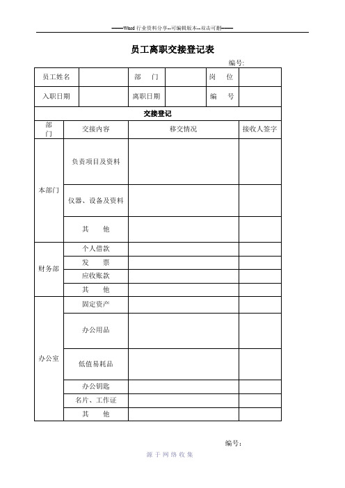 员工离职交接登记表