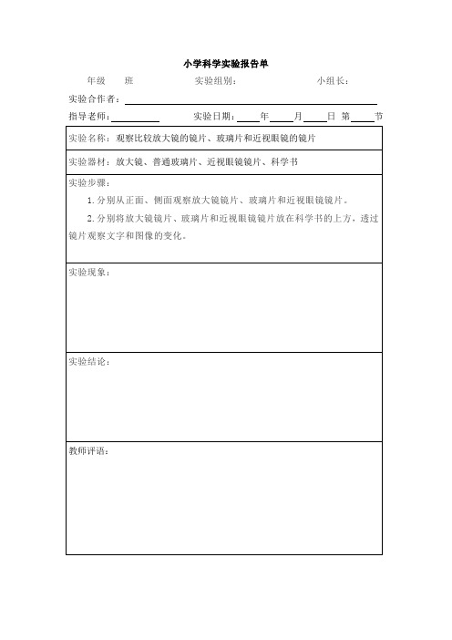 2023年教科版小学科学六年级上册-实验报告单