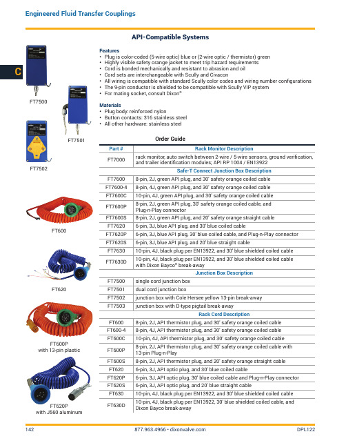 迪克森(Dixon)流体传输耦合器(Fluid Transfer Couplings)产品说明说明书