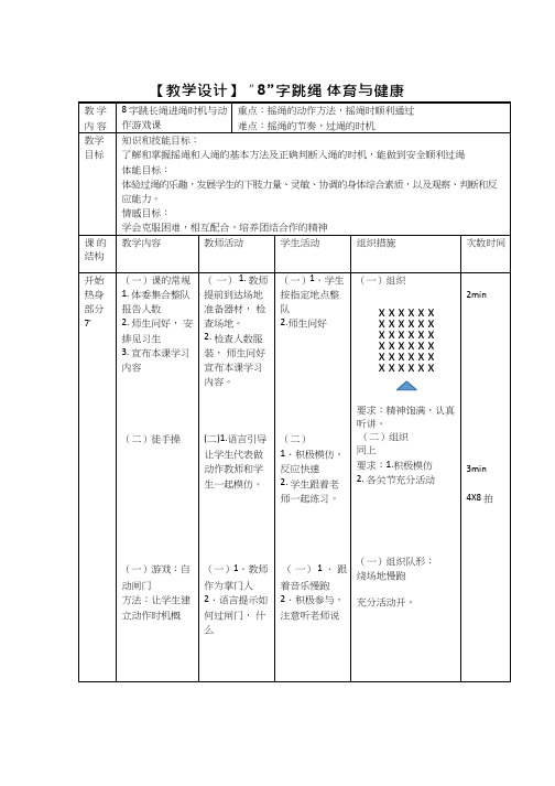 体育与健康《8字跳绳进绳时机与动作游戏课》优质教案.教学设计