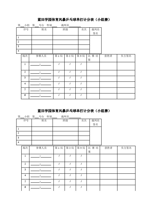 乒乓球小组赛计分表