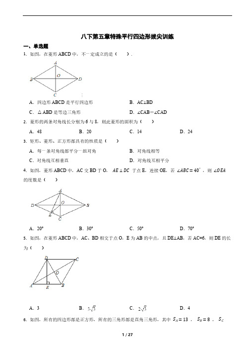 浙教版数学八年级下册八下第五章 特殊平行四边形 拔尖训练(含答案)