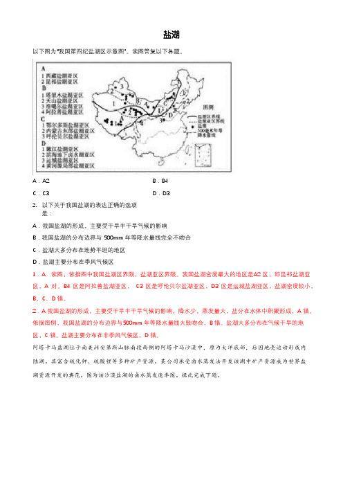 2023年高考地理热门经典微专题训练62盐湖带详解