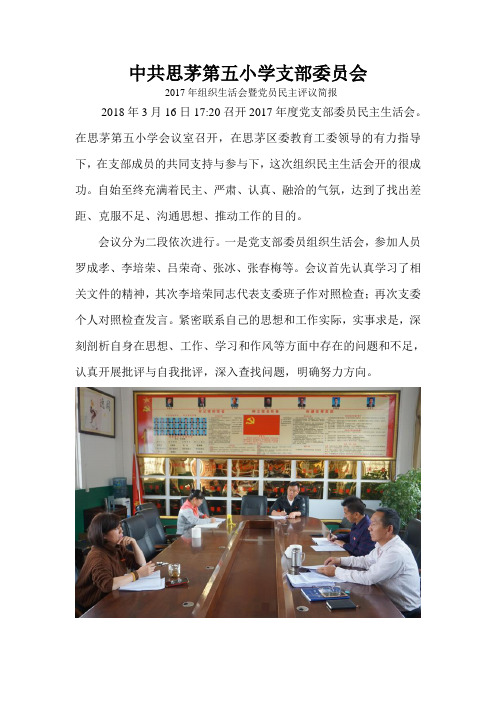 中共思茅第五小学支部委员会民主评议简报