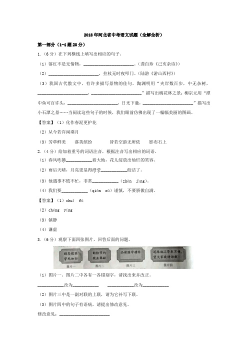 2018年河北省中考语文试题试卷真题(全解全析答案)