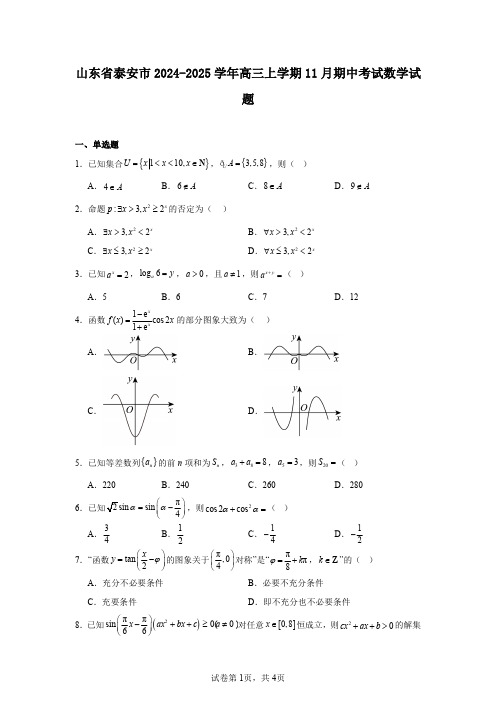 山东省泰安市2024-2025学年高三上学期11月期中考试数学试题