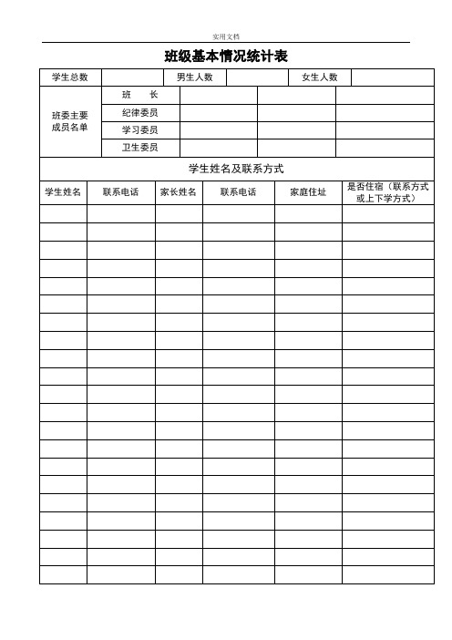 班级基本情况统计表