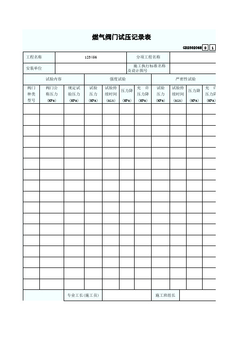 1、燃气阀门试压记录表