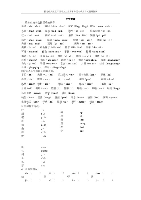 新北师大版五年级语文上册期末分类专项复习试题附答案