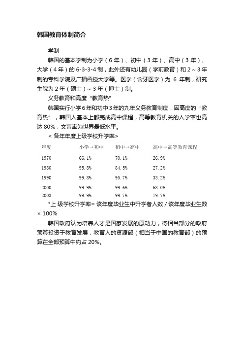 韩国教育体制简介