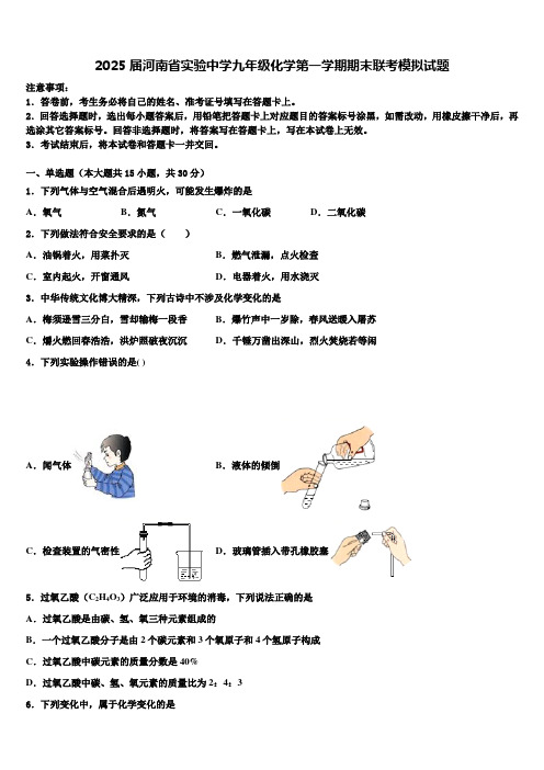 2025届河南省实验中学九年级化学第一学期期末联考模拟试题含解析