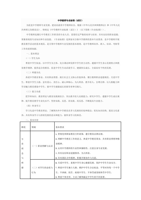 中小学教师专业标准