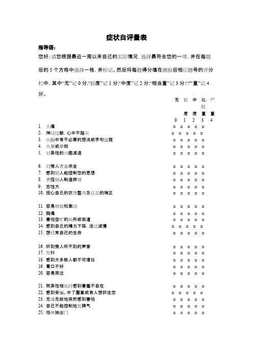 SCL-90问卷,评分标准,得分解释