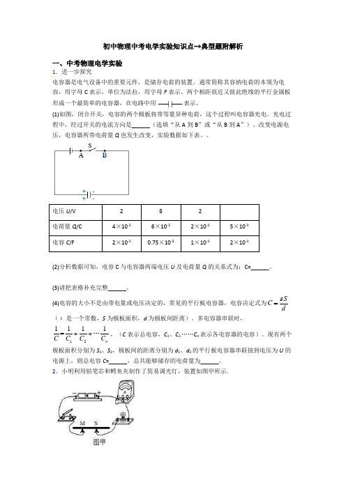 初中物理中考电学实验知识点-+典型题附解析