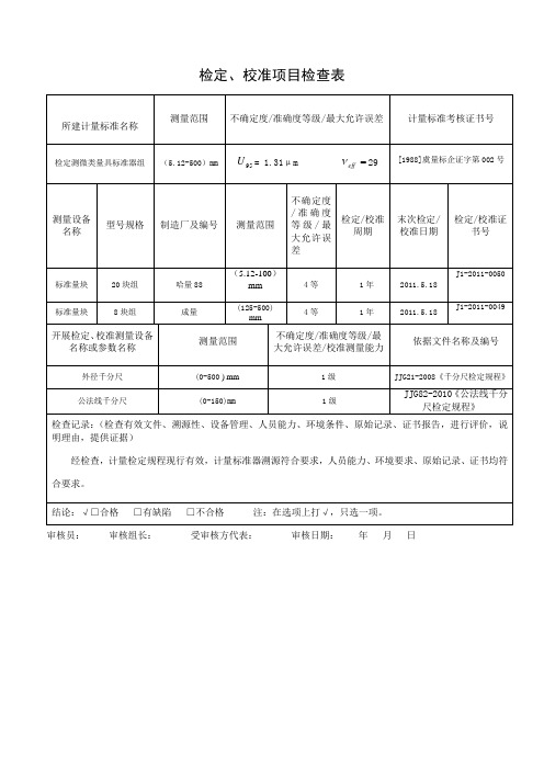 检定、校准项目检查表