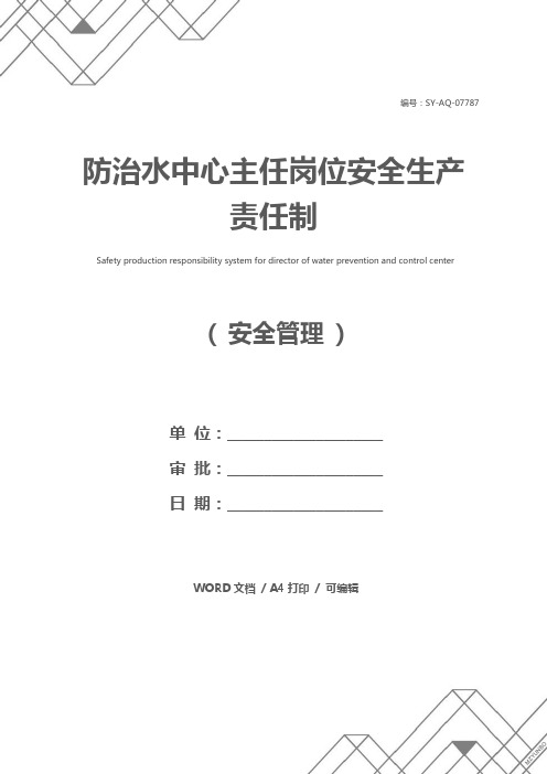 防治水中心主任岗位安全生产责任制