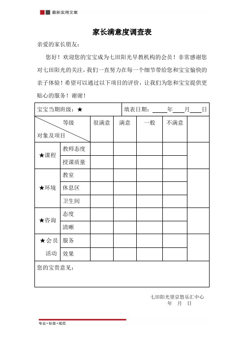 【范本】家长满意度调查表(标准模板)