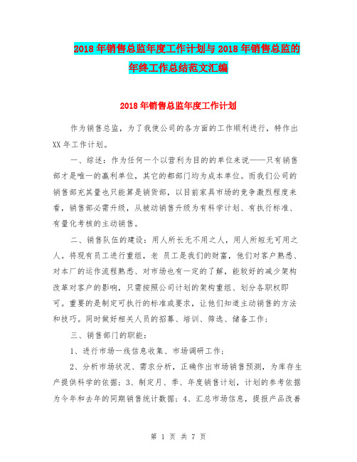 2018年销售总监年度工作计划与2018年销售总监的年终工作总结范文汇编.doc