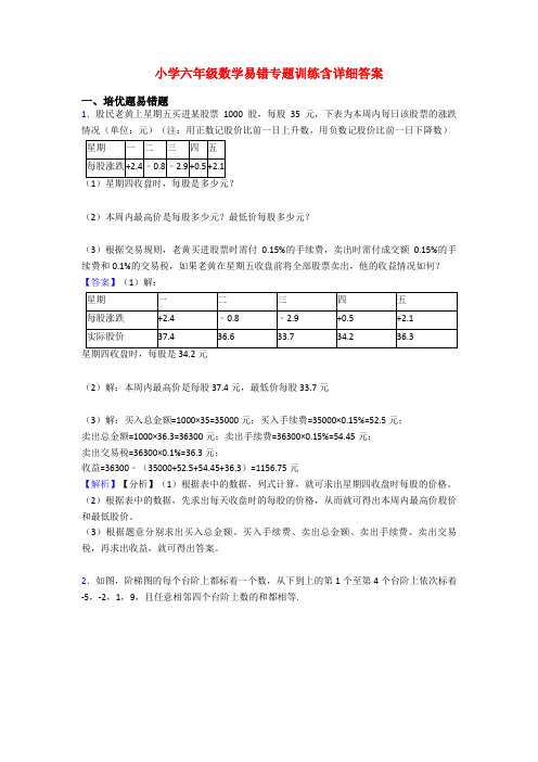 小学六年级数学易错专题训练含详细答案