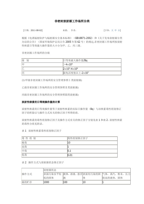 非密封放射源工作场所分类