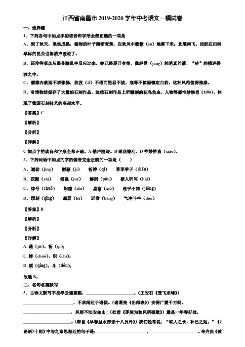 江西省南昌市2019-2020学年中考语文一模试卷含解析