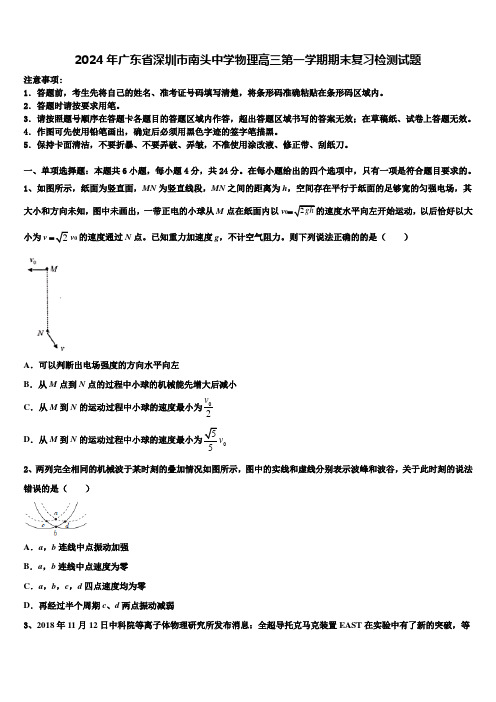 2024年广东省深圳市南头中学物理高三第一学期期末复习检测试题含解析