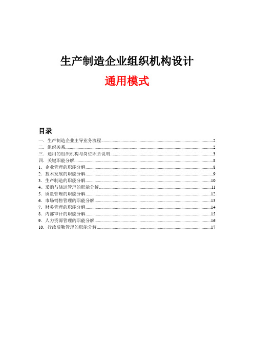 最新生产制造企业组织机构设计通用模式