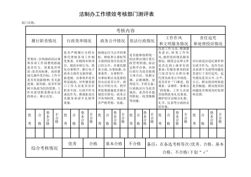 法制办工作绩效考核部门测评表