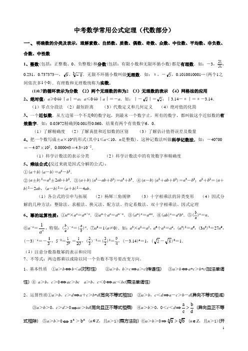 中学数学常用公式定理(代数部分)