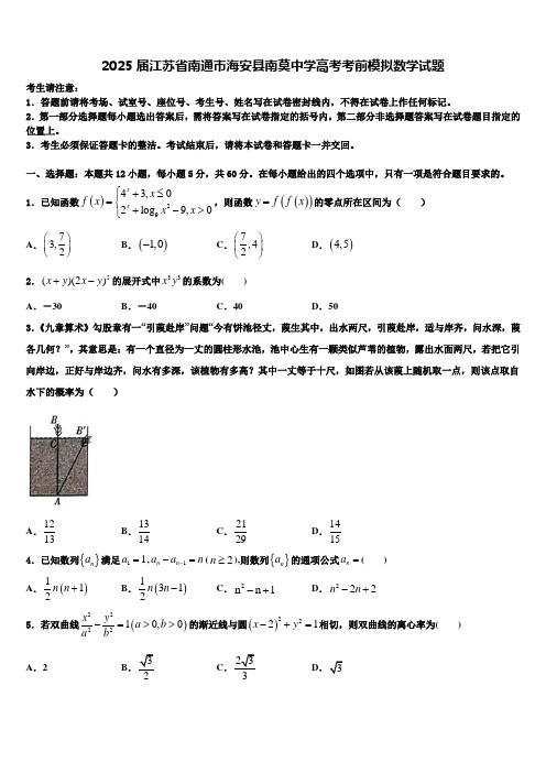 2025届江苏省南通市海安县南莫中学高考考前模拟数学试题含解析