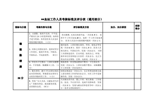 通用血站工作人员考核标准及评分表