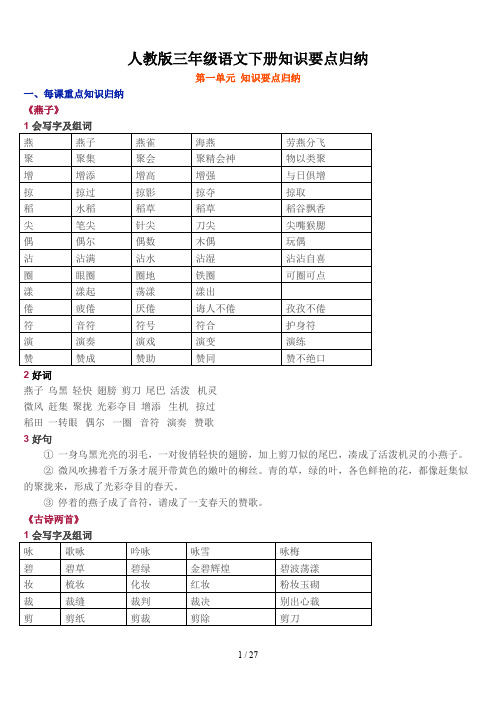 人教版三年级语文下册知识要点归纳