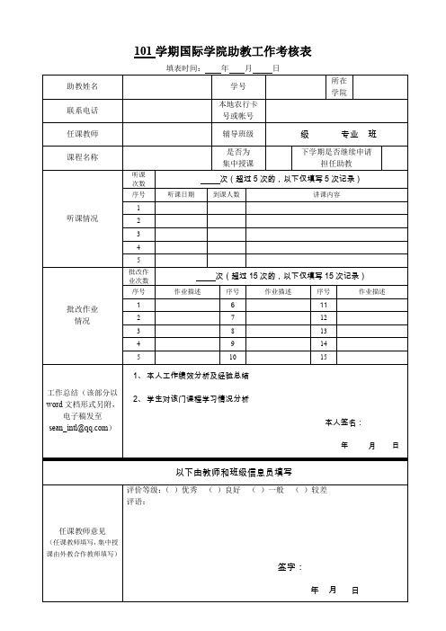 101学期国际学院助教工作考核表