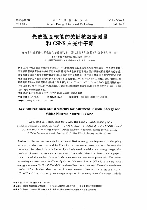 先进裂变核能的关键核数据测量和CSNS白光中子源
