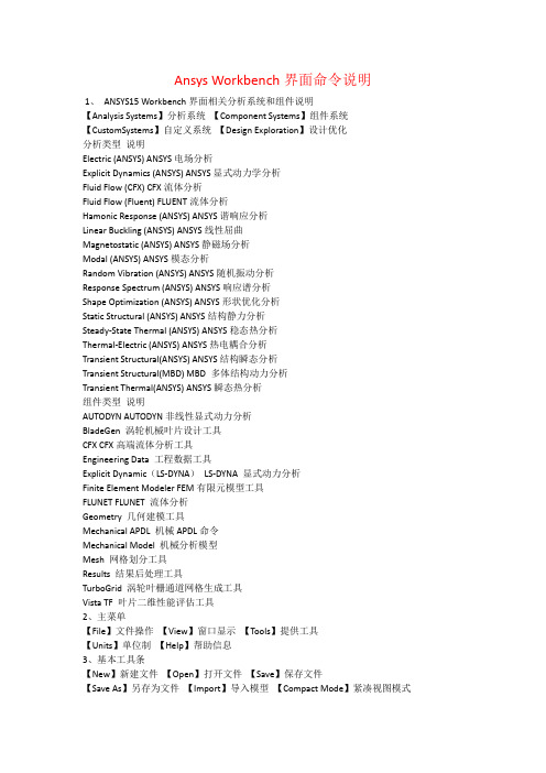 Ansys Workbench界面命令说明