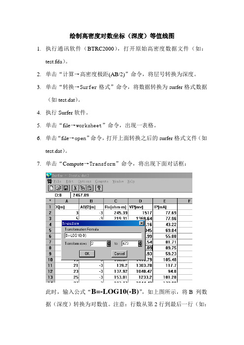 surfer绘制高密度对数坐标(深度)等值线图