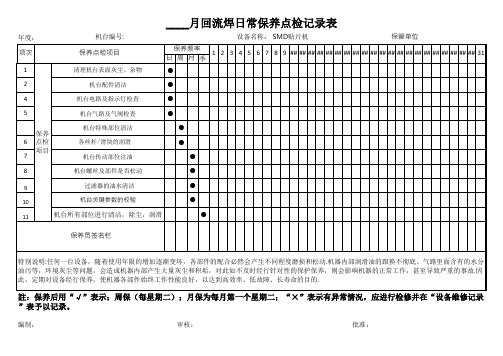 回流焊日常保养表