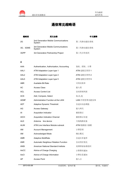 通信常见缩略语大全