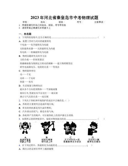 2023年河北省秦皇岛市中考物理试题附解析