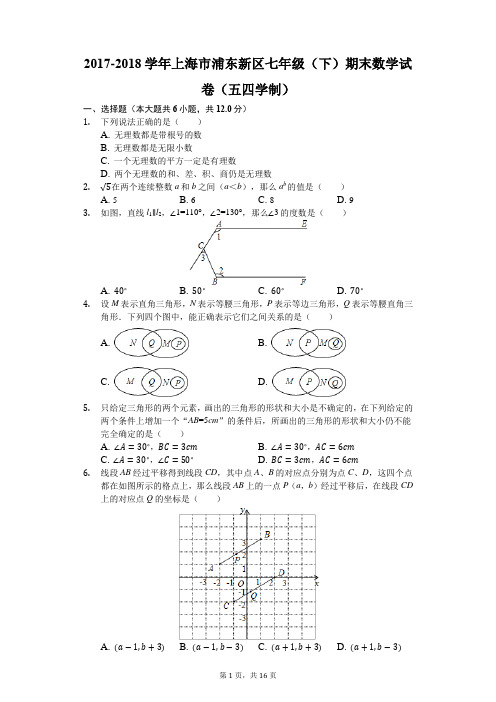 2017-2018学年上海市浦东新区七年级(下)期末数学试卷