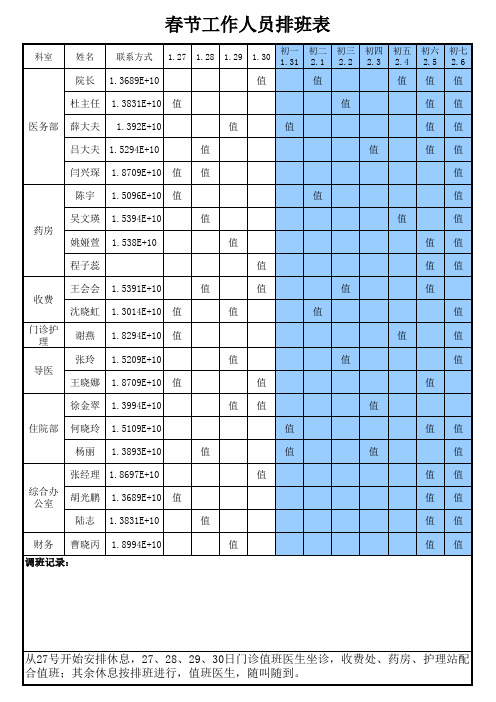 春节值班登记表