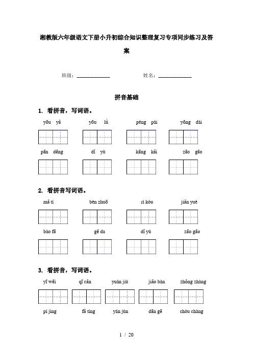 湘教版六年级语文下册小升初综合知识整理复习专项同步练习及答案