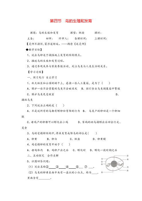 八年级生物下册 鸟的生殖和发育导学案