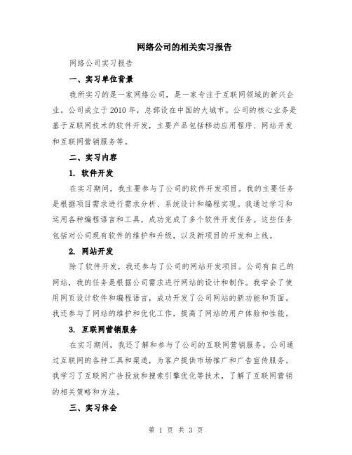 网络公司的相关实习报告