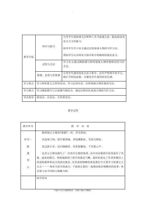 (达州专版)2021年八年级语文上册第六单元23周亚夫军细柳教案新人教版