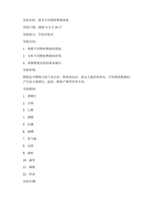 中考化学实验报告题型