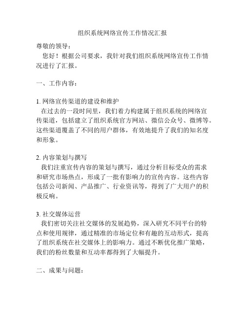 组织系统网络宣传工作情况汇报