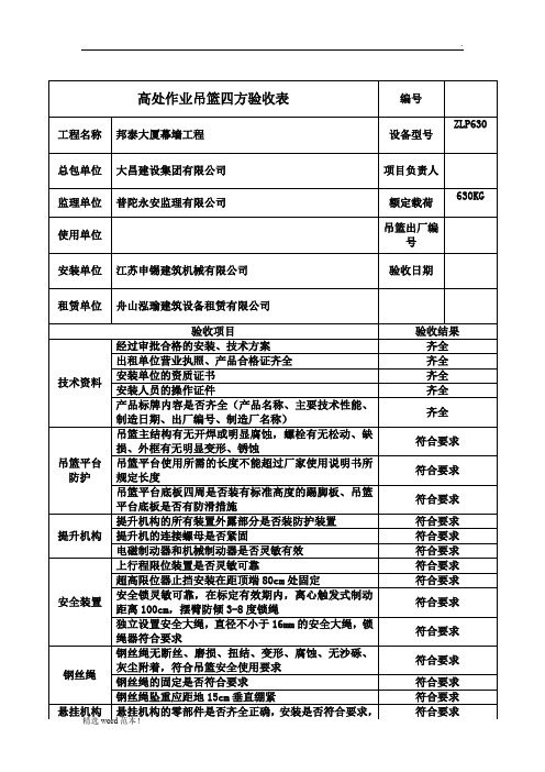 高处作业吊篮(四方)验收表