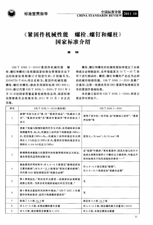 《紧固件机械性能螺栓、螺钉和螺柱》国家标准介绍