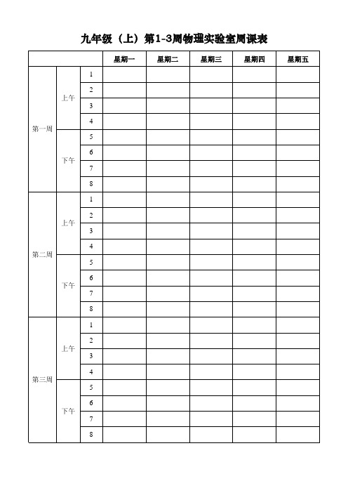 物理实验室探究实验课程表(八、九年级) - 模板